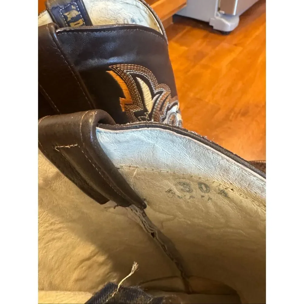 Darios Mens Western Cowboy Boots Brown Embossed Leather Square Toe Size 13 14